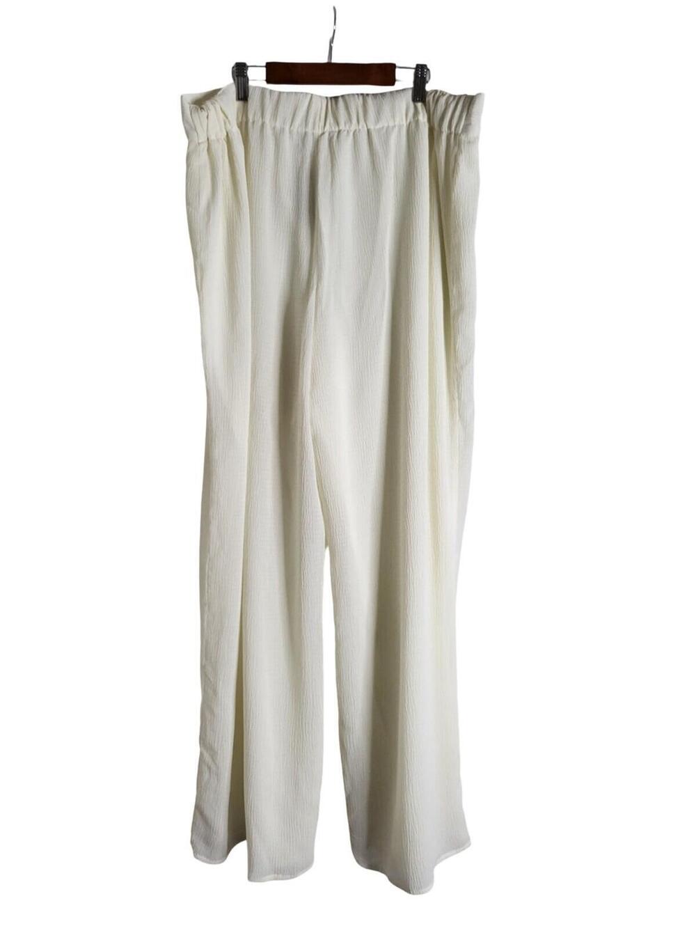Natori Cream Colored Wide Leg Trousers Crinkle Texture Flowy Size 1X